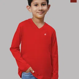 Friskers Boys Red 2 V-Neck Raw Edge T-shirt-image-93