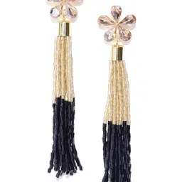 Jewels Galaxy Black Gold-Plated Handcrafted Tasselled Floral Drop Earrings-image-69