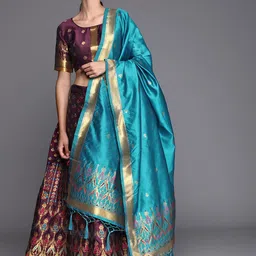 Mitera Aubergine & Golden Semi-Stitched Lehenga & Unstitched Blouse With Dupatta-picture-47