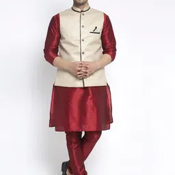 Benstoke Men Maroon Solid Kurta with Pyjamas-picture-7