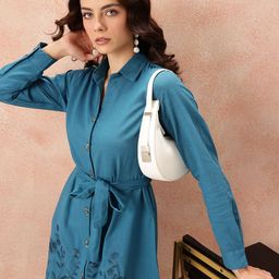 all about you Floral Embroidered Waist Tie-Ups Shirt Dress-picture-15