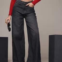 The Roadster Life Co. Women Pure Cotton Wide Leg High-Rise Light Fade Jeans-image-61