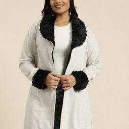 Qurvii+ Plus Size Front-Open Overcoat with Faux Fur Trim-picture-2