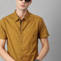 The Roadster Lifestyle Co Men Mustard Yellow Pure Cotton Solid Sustainable Casual Shirt-image-58