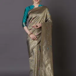 Mitera Grey Silk Blend Woven Design Kanjeevaram Saree-picture-27
