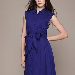 MANGO Self Striped Belted Shirt Midi Dress-picture-17