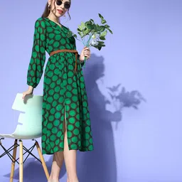 plusS Women Gorgeous Green Geometric Peekaboo Bottom Dress-picture-27