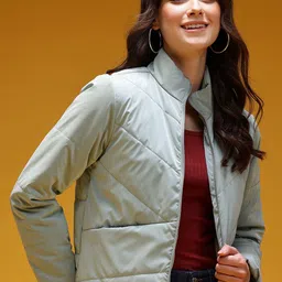 HERE&NOW Mock Collar Metallic Finish Padded Jacket-picture-14