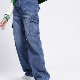 glitchez Women Utility Cool Straight Fit Heavy Fade Cargo Jeans-picture-24