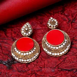 ANIKAS CREATION Gold-Toned & Red Circular Studs-picture-28