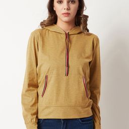 Miss Chase Women Mustard Yellow Solid Hooded Sweatshirt-picture-35