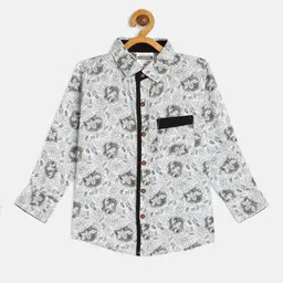 TONYBOY Boys Off-White & Green Printed Regular Fit Pure Cotton Casual Shirt-image-37