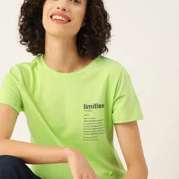 Mast & Harbour Women Typography Printed Pure Cotton T-shirt-picture-35