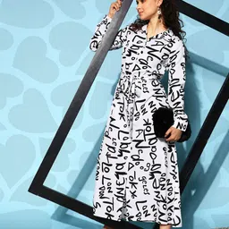 Berrylush White & Black Crepe Shirt Maxi Dress With Belt-picture-41