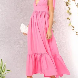 DressBerry Bubblegum Pop Tie-Up Detail Tiered Maxi Dress-picture-24
