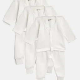 KUCHIPOO Kids Pack of 3 White Self-Striped Thermal Sets-picture-10