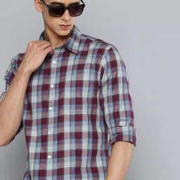 Flying Machine Pure Cotton Slim Fit Checked Casual Shirt-image-71