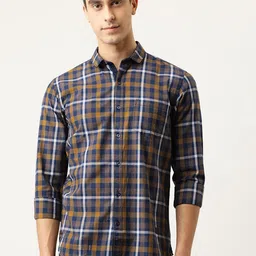 Campus Sutra Men Navy Blue & Mustard Yellow Regular Fit Checked Casual Shirt-image-40