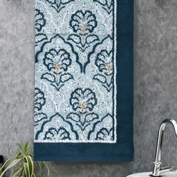 Home Fresh Blue & White Printed Cotton 450 GSM Bath Towel-image-49