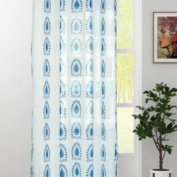 HOMADORN White & Blue Floral Printed Sheer Door Curtain-picture-36