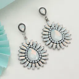 Rubans Off-White Teardrop Shaped Handcrafted Drop Earrings-picture-52