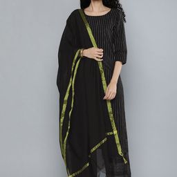 Vishudh Women Black Striped Kurta with Palazzo & Dupatta-picture-49