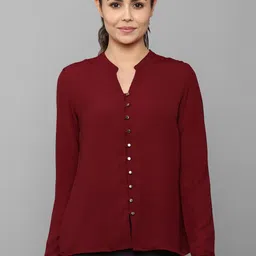 Allen Solly Woman Maroon Mandarin Collar Shirt Style Top-picture-31