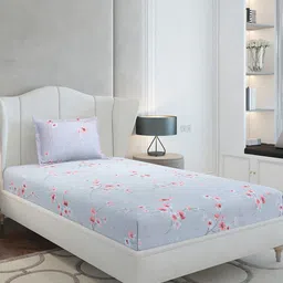 Monte Carlo Grey Floral Cotton 104 TC Single Bedsheet with 1 Pillow Cover- 2.3mx1.52m-picture-10