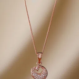 Priyaasi Rose Gold Plated AD-Studded Pendant With Chain-picture-19