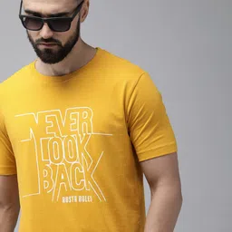 Roadster Men Mustard Yellow & White Typography Printed Pure Cotton T-shirt-picture-46