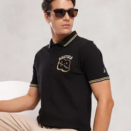 Nautica Typography Printed Polo Collar Applique T-shirt-picture-37