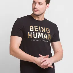 Being Human Men Black Typography Printed Cotton T-shirt image 1