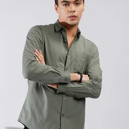 The Indian Garage Co Men Olive Green Solid Casual Shirt-picture-30