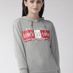 plusS Women Grey Melange & Red Printed Hooded Sweatshirt-picture-31