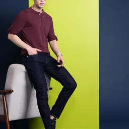 Hancock Men Henley Neck Roll-Up Sleeves Pure Cotton T-shirt-picture-34