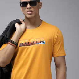 Roadster Men Yellow Printed Pure Cotton T-shirt-picture-22