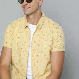 HERE&NOW Men Yellow & Black Pure Cotton Slim Fit Floral Printed Casual Shirt-picture-30