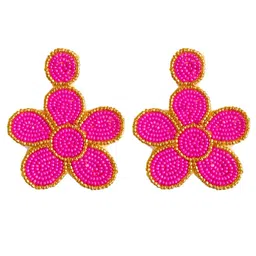 Sangria Stones-Studded & Beaded Bohemian Floral Earrings-picture-11