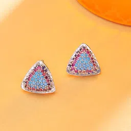 AMI Pink & Blue Cubic Zirconia Triangular Studs Earrings-picture-57