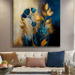 999Store Blue & Gold-Toned Floral Art Canvas Wall Paintings-picture-25