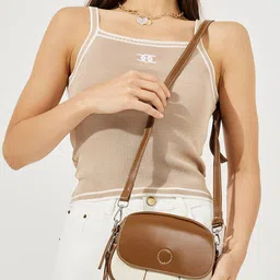 Styli Colourblocked PU Half Moon Satchel with Tasselled-image-44