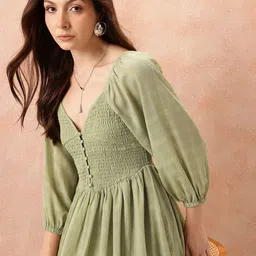 all about you Self-Checked Smocked Fit & Flare Midi Dress-picture-24