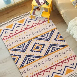 URBAN SPACE Cream Colored & Blue Bohemian Printed Carpets-picture-21