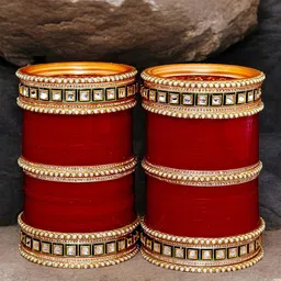 LUCKY JEWELLERY Maroon Red & White CZ Studded Bangles Set-picture-27