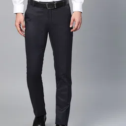 MANQ Men Navy Blue Smart Slim Fit Solid Formal Trousers-picture-40