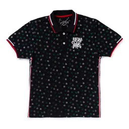 Status Quo Boys Black Printed Polo Collar Cotton T-shirt-picture-50