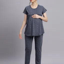 DZZO Women Pure Cotton Polka Dots Round Neck Night suit-picture-30