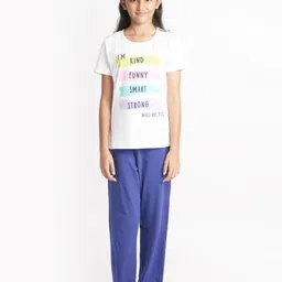 mackly Girls White & Blue Pure Cotton Printed Night suit-picture-30