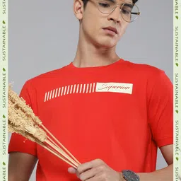 HERE&NOW Men Orange & White Striped Pure Cotton T-shirt-picture-29