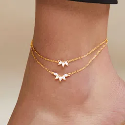 MINUTIAE Gold-Plated Crystals-Studded Layered Anklet-picture-29
